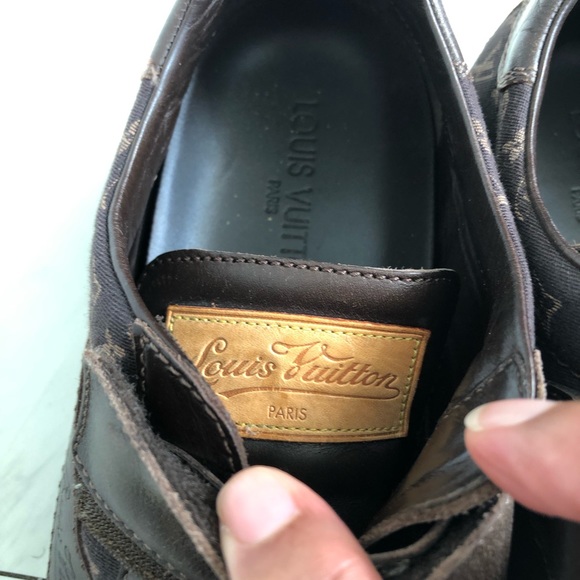 Louis Vuitton Brown Leather and Canvas Logo Velcro Sneakers Sz. 9.5 - Picture 2 of 9